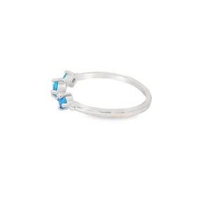 Three round blue lab opal circle sterling silver ring