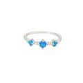 Three round blue lab opal circle sterling silver ring