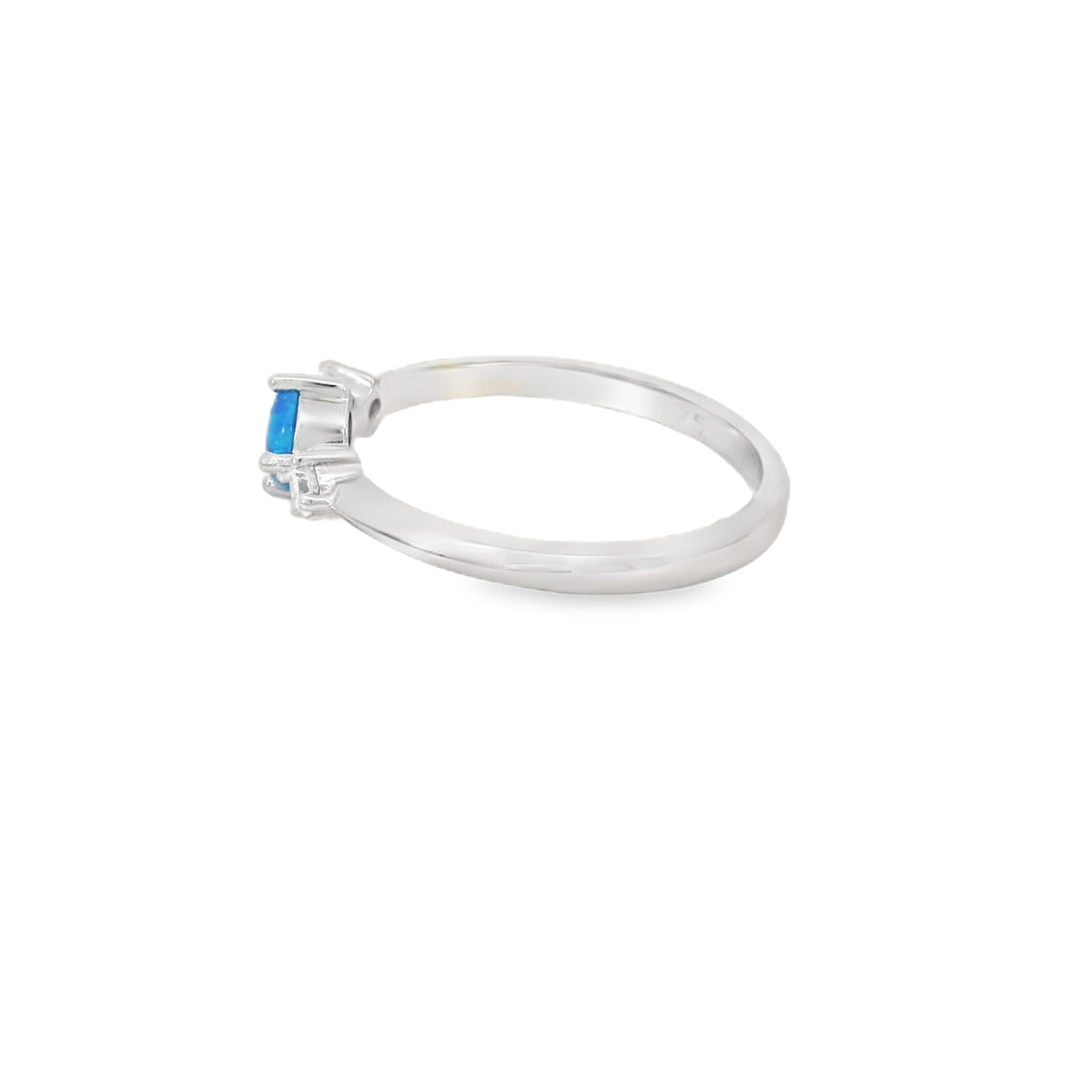 Round blue lab opal cubic zirconia ring
