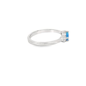 Round blue lab opal cubic zirconia ring
