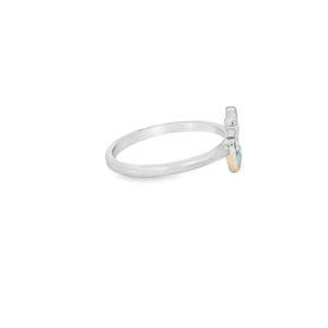 Blue lab opal anchor sterling silver ring