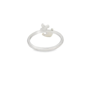 Blue lab opal anchor sterling silver ring