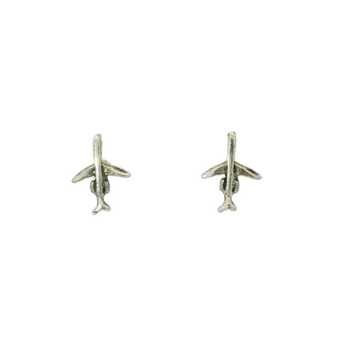 TINY PLANE STERLING SILVER EARRINGS