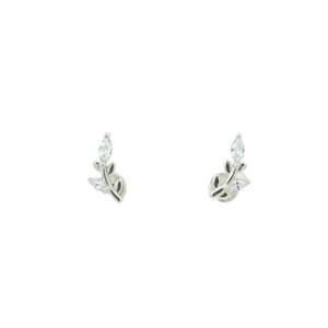 WHITE CUBIC ZIRCONIA STERLING SILVER EARRINGS (LEAVES)