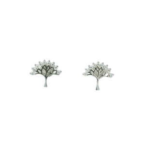 WHITE CUBIC ZIRCONIA STERLING SILVER EARRINGS (TREE OF LIFE)