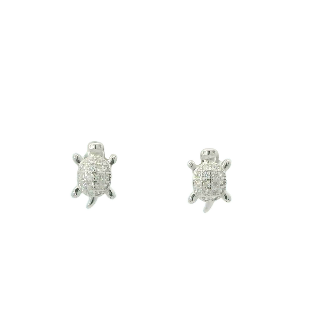 WHITE CUBIC ZIRCONIA STERLING SILVER TURTLE EARRINGS FULI-E0160