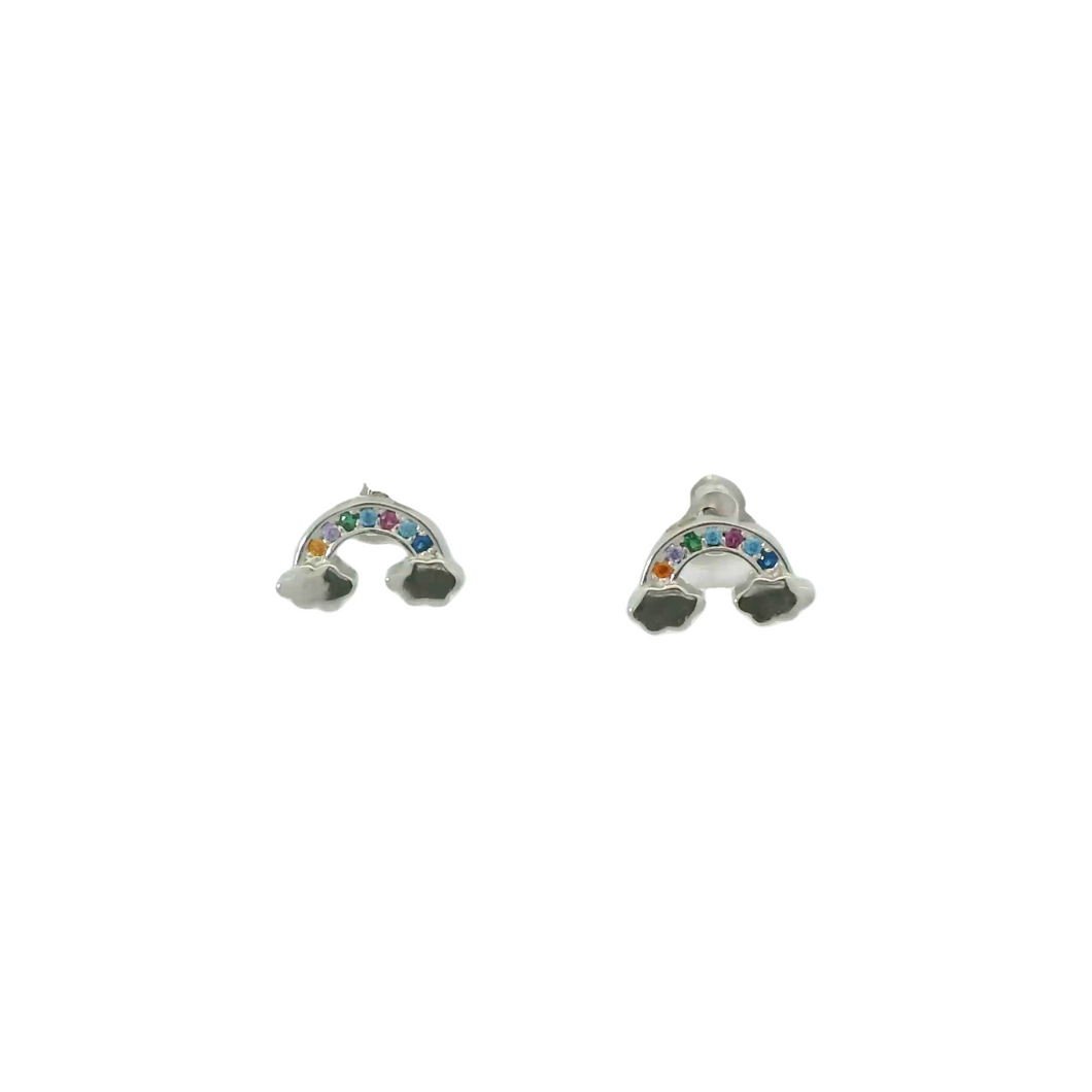 CUBIC ZIRCONIA STERLING SILVER EARRINGS (RAINBOW)