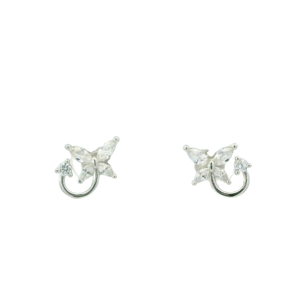 WHITE CUBIC ZIRCONIA STERLING SILVER BUTTERFLY EARRINGS FULI-E3061