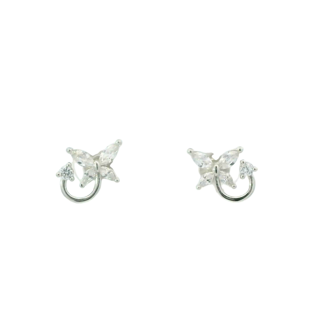 WHITE CUBIC ZIRCONIA STERLING SILVER EARRINGS (BUTTERFLY)