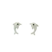 Load image into Gallery viewer, WHITE CUBIC ZIRCONIA STERLING SILVER EARRINGS (DOLPHIN)