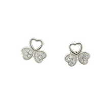 Load image into Gallery viewer, WHITE CUBIC ZIRCONIA THREE LEAF CLOVER STERLING SILVER EARRINGS (HEARTS)