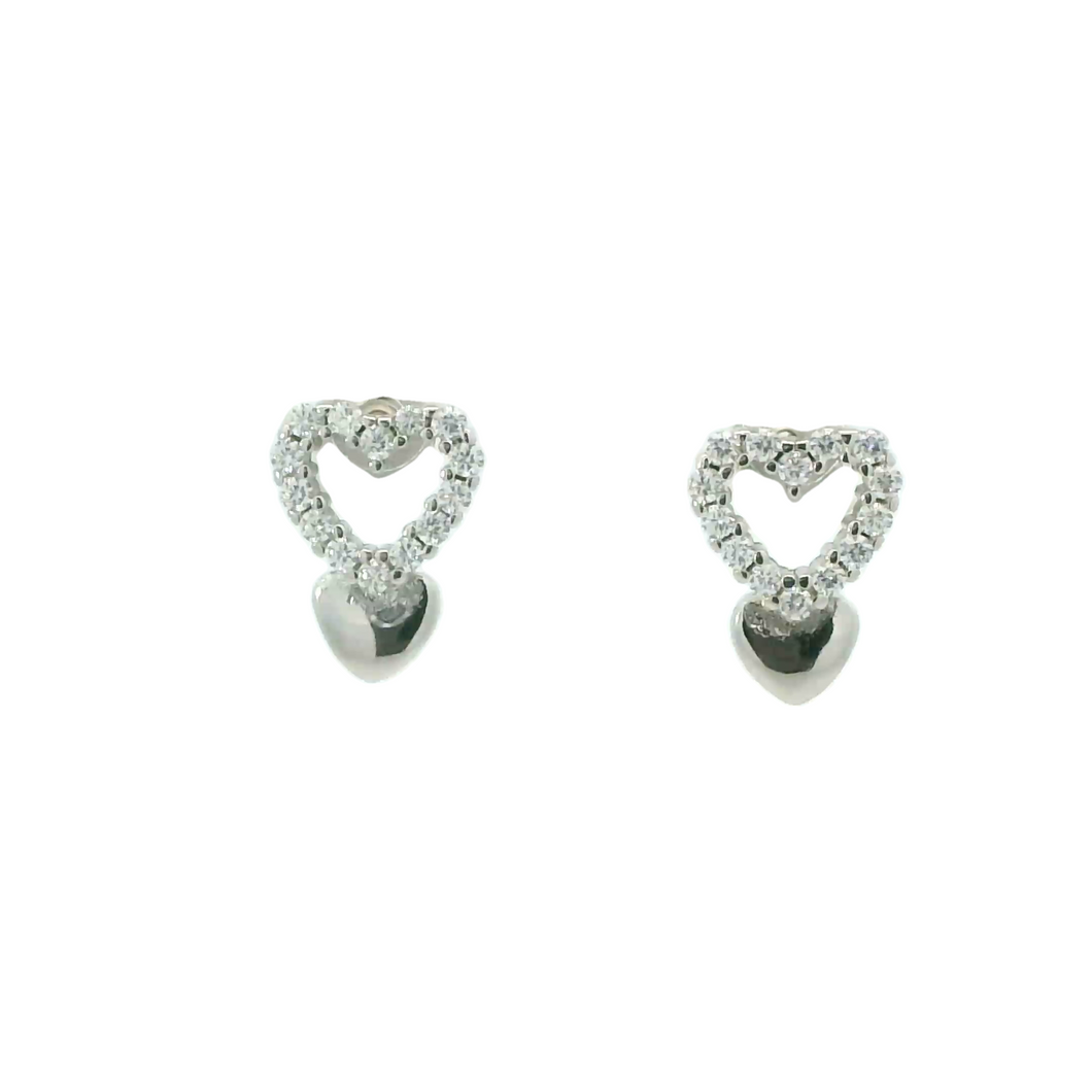 WHITE CUBIC ZIRCONIA STERLING SILVER EARRINGS (HEARTS)