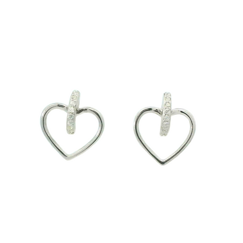 WHITE CUBIC ZIRCONIA STERLING SILVER EARRINGS (HEART)