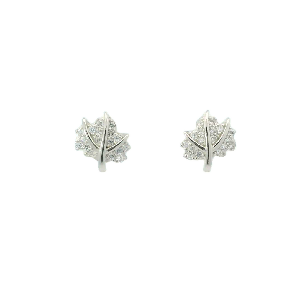 WHITE CUBIC ZIRCONIA STERLING SILVER EARRINGS (LEAVES)