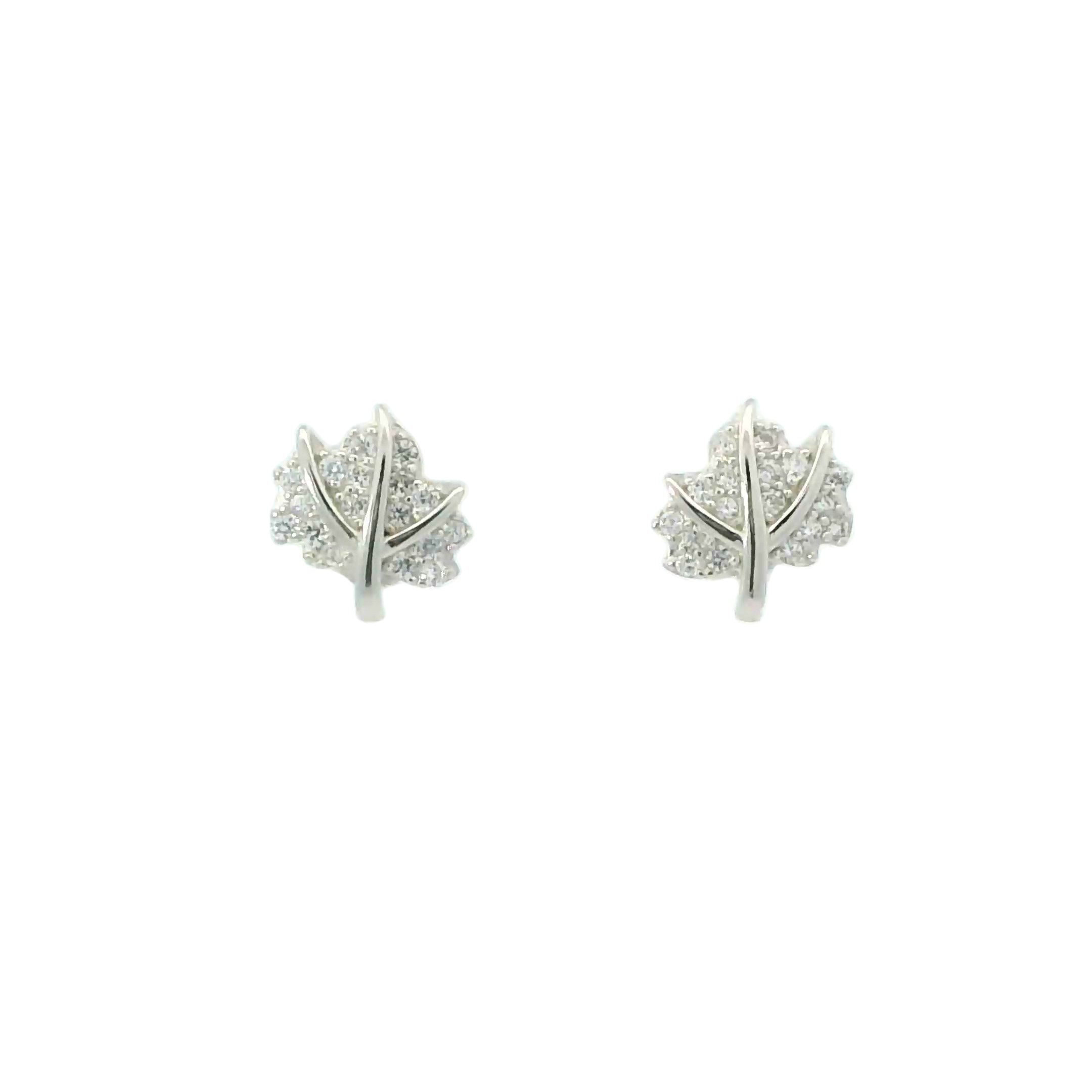 WHITE CUBIC ZIRCONIA STERLING SILVER EARRINGS (LEAVES)