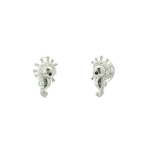 Load image into Gallery viewer, WHITE CUBIC ZIRCONIA STERLING SILVER EARRINGS (SEAHORSE)