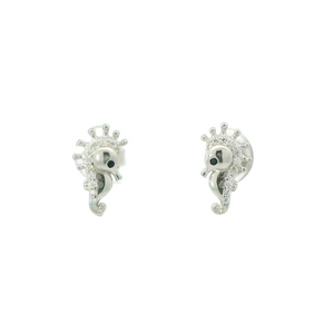 WHITE CUBIC ZIRCONIA STERLING SILVER EARRINGS (SEAHORSE)