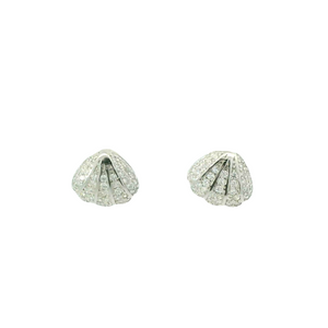 WHITE CUBIC ZIRCONIA STERLING SILVER EARRINGS (SEA SHELLS)