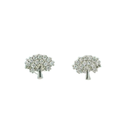 WHITE CUBIC ZIRCONIA STERLING SILVER EARRINGS (TREE OF LIFE)