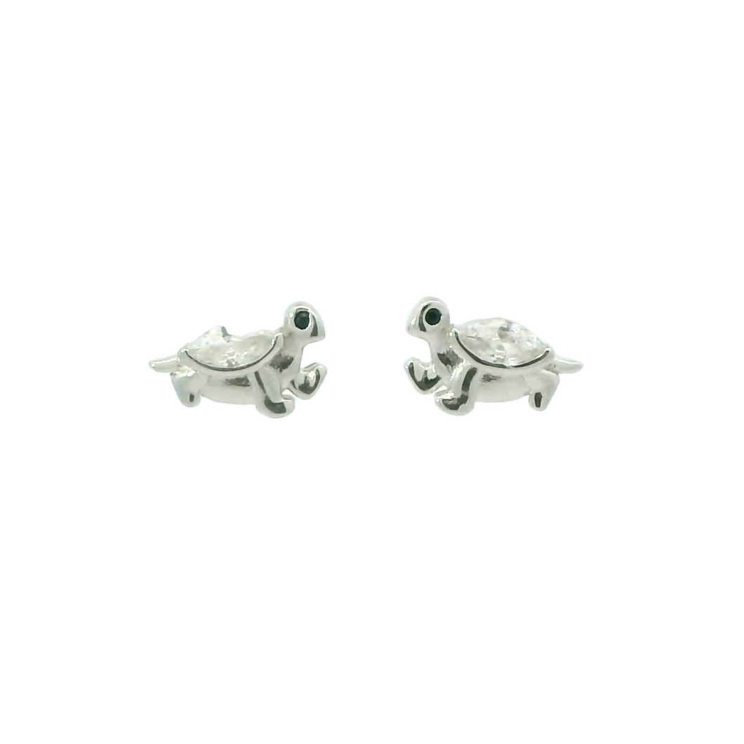 WHITE CUBIC ZIRCONIA STERLING SILVER EARRINGS (TURTLE)