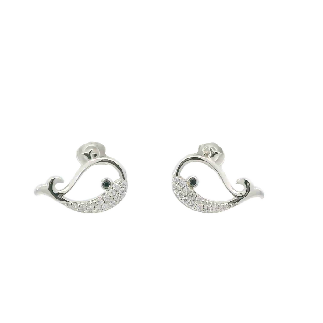 WHITE CUBIC ZIRCONIA STERLING SILVER EARRINGS (WHALE)