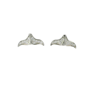 WHITE CUBIC ZIRCONIA STERLING SILVER EARRINGS (WHALE TAIL)