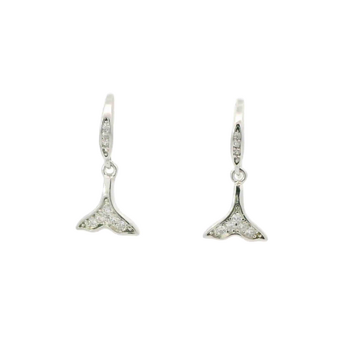 WHITE CUBIC ZIRCONIA STERLING SILVER EARRINGS (WHALE TAIL)