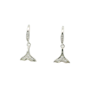 WHITE CUBIC ZIRCONIA STERLING SILVER EARRINGS (WHALE TAIL)