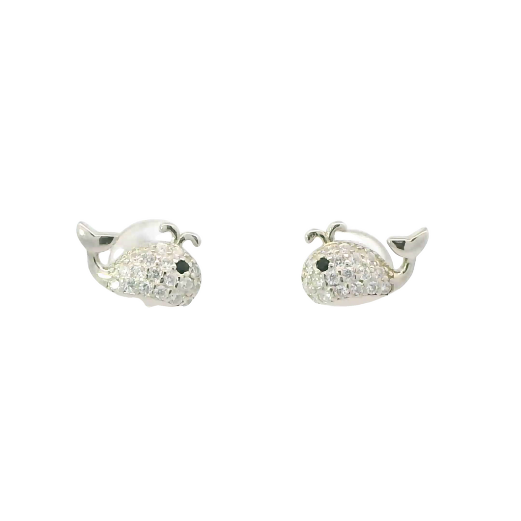 WHITE CUBIC ZIRCONIA STERLING SILVER EARRINGS (WHALE)