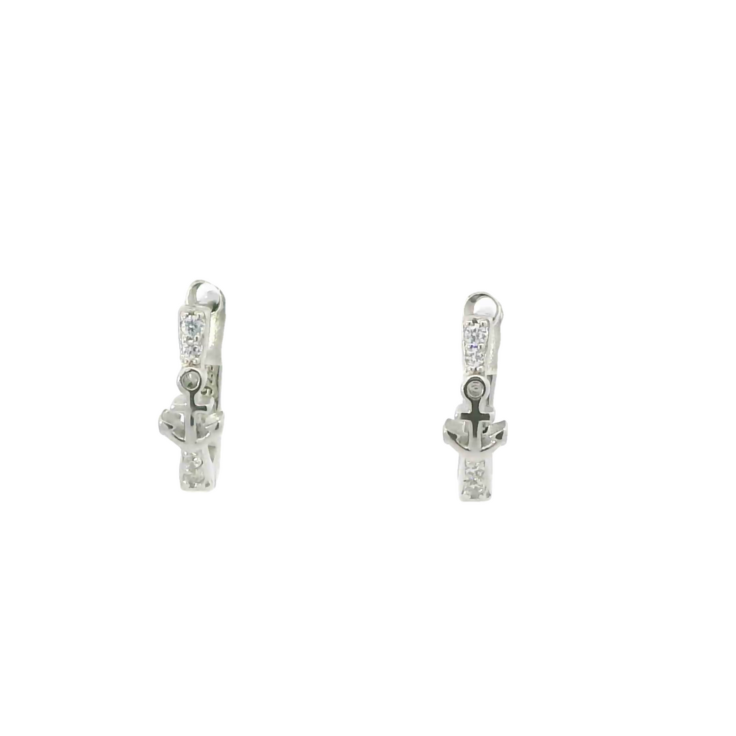 WHITE CUBIC ZIRCONIA STERLING SILVER EARRINGS (HOOP ANCHOR)