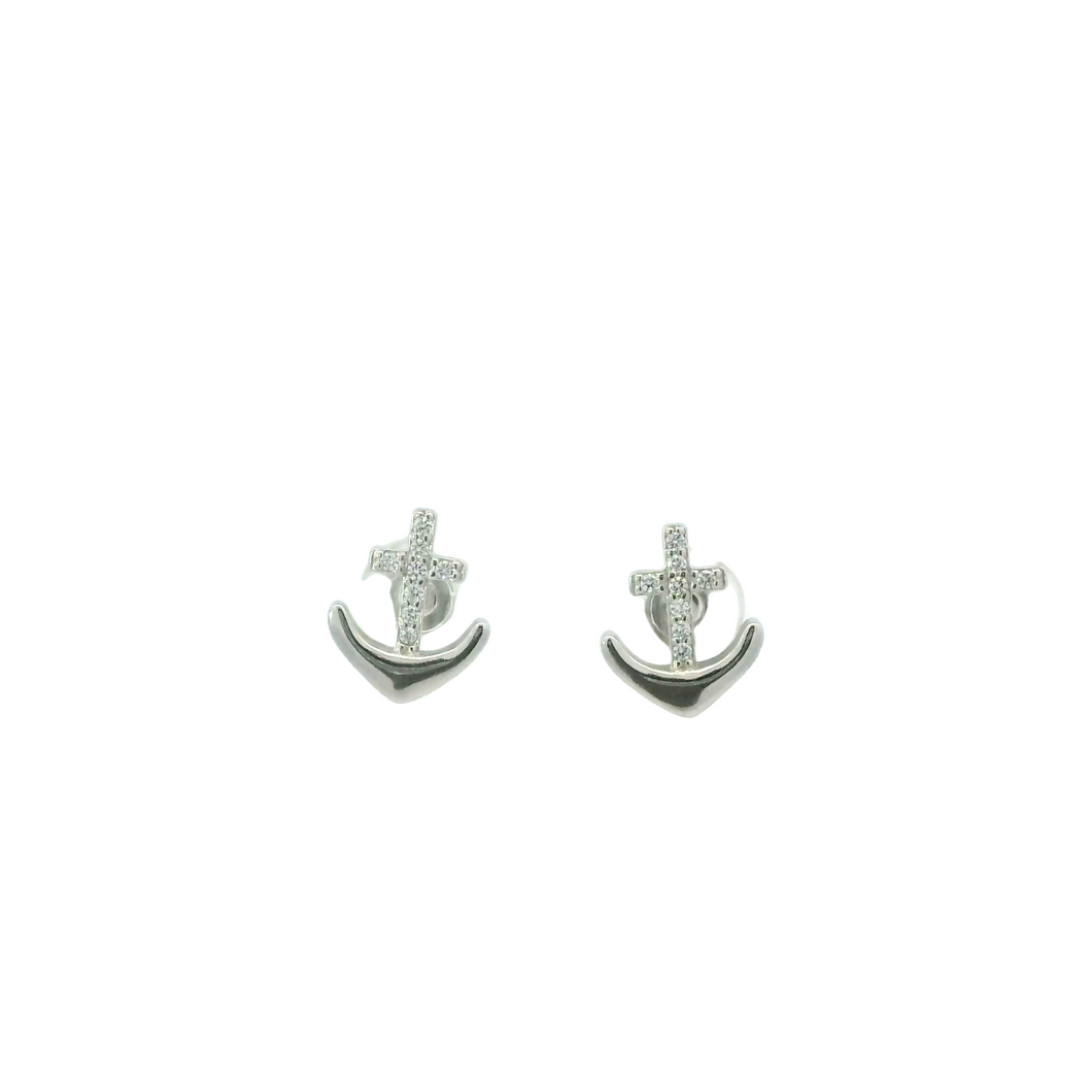 WHITE CUBIC ZIRCONIA STERLING SILVER EARRINGS (ANCHOR)