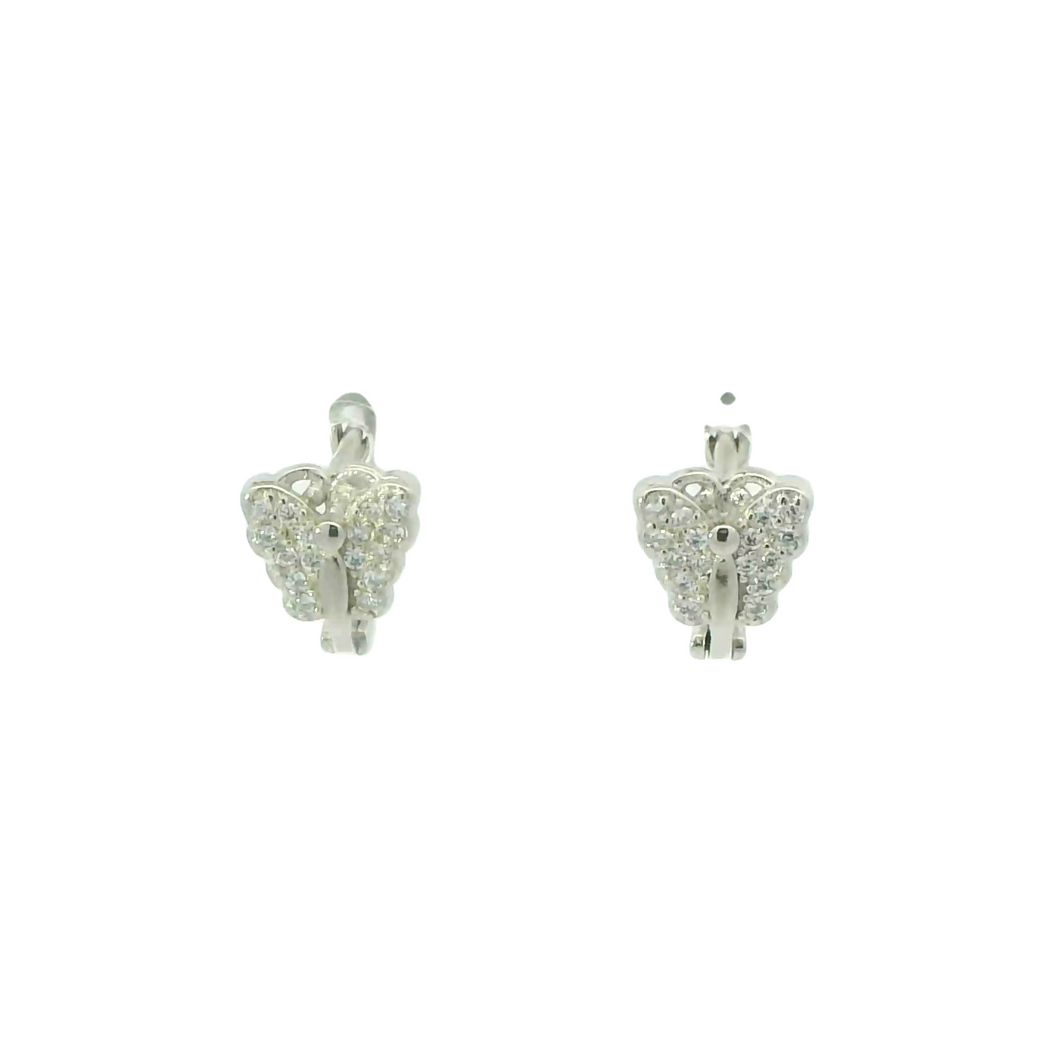 WHITE CUBIC ZIRCONIA STERLING SILVER EARRINGS  (BUTTERFLY)