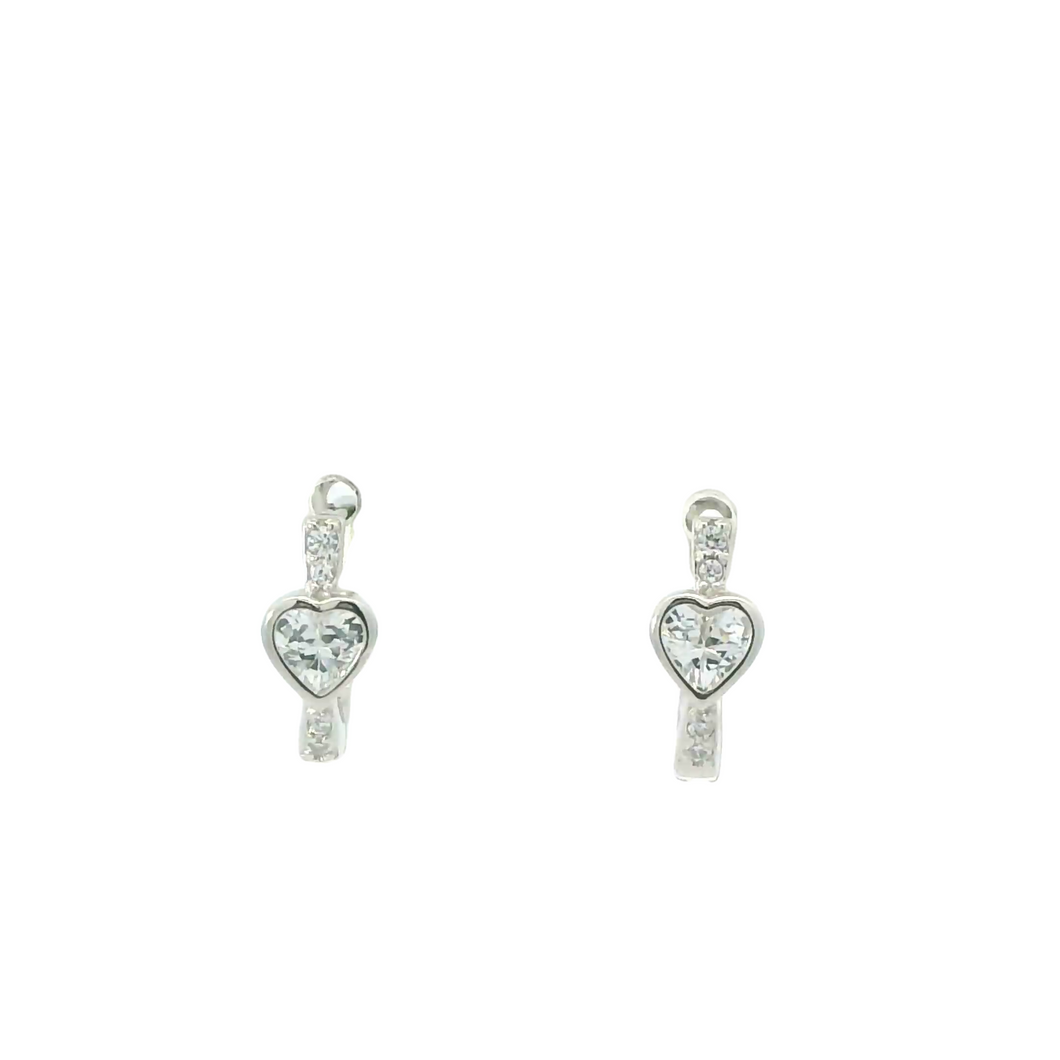 WHITE CUBIC ZIRCONIA STERLING SILVER EARRINGS (HEART)