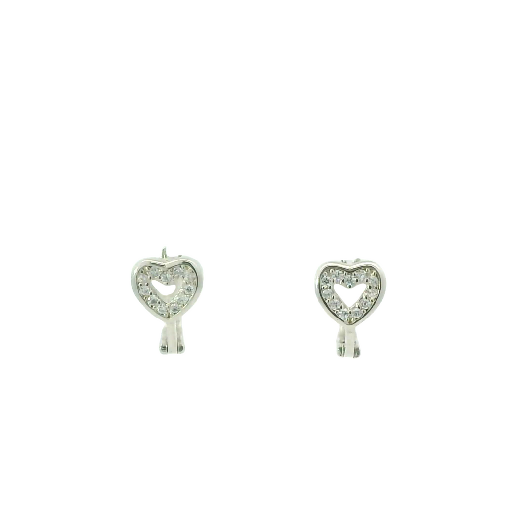 WHITE CUBIC ZIRCONIA STERLING SILVER EARRINGS (HEART)