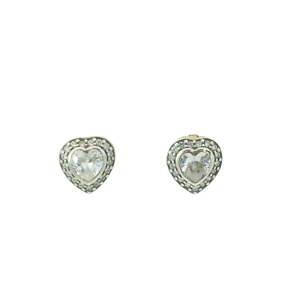 WHITE CUBIC ZIRCONIA STERLING SILVER HEART EARRINGS FULI-E2683