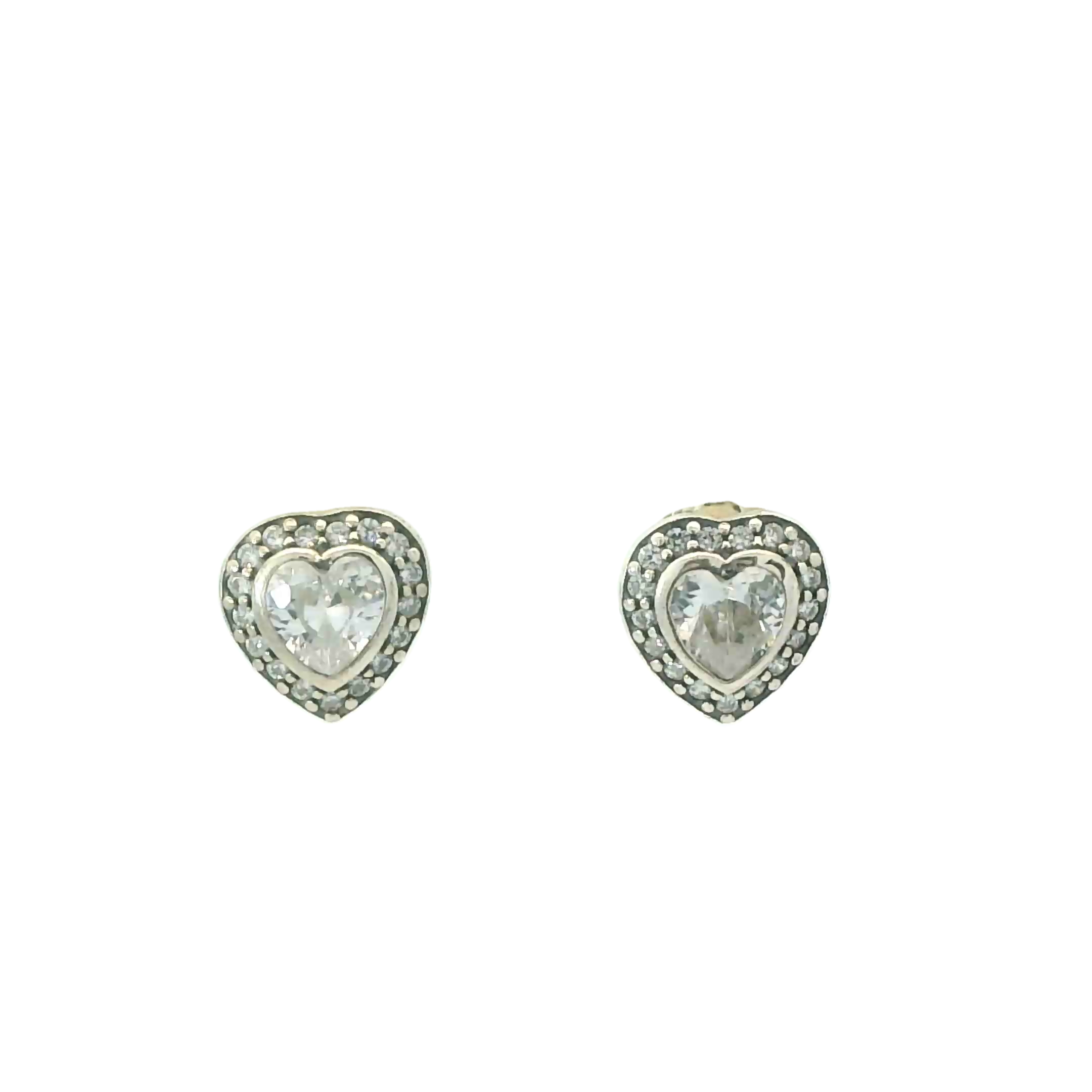 WHITE CUBIC ZIRCONIA STERLING SILVER HEART EARRINGS FULI-E2683
