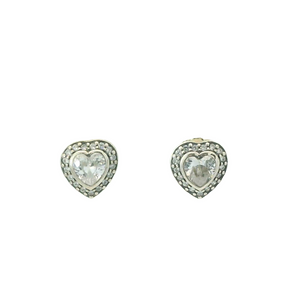 WHITE CUBIC ZIRCONIA STERLING SILVER EARRINGS (HEART)