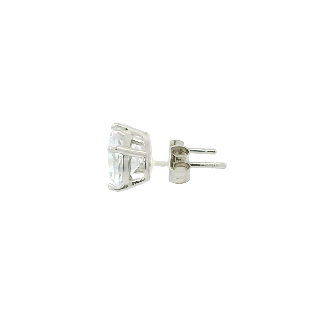 WHITE CUBIC ZIRCONIA STERLING SILVER EARRINGS (ROUND) 8MM