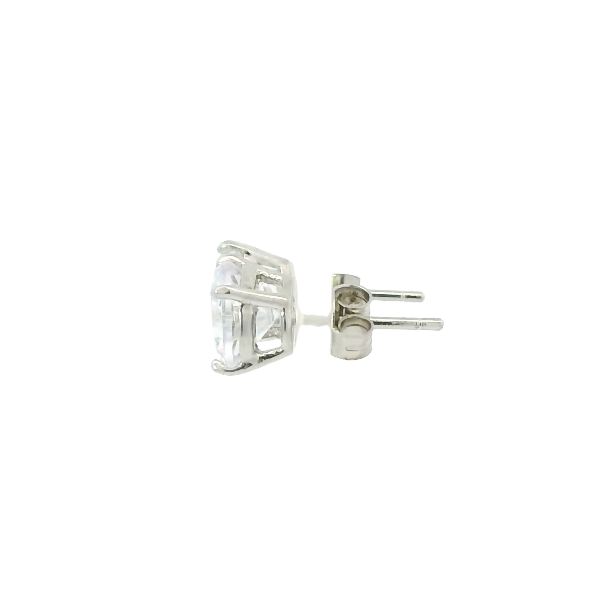 WHITE CUBIC ZIRCONIA STERLING SILVER EARRINGS (ROUND) 8MM