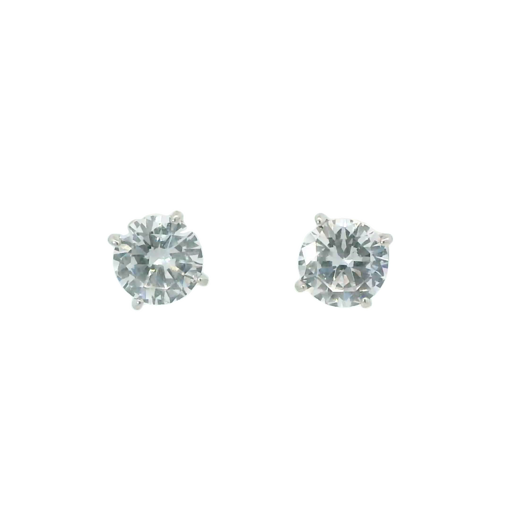 WHITE CUBIC ZIRCONIA STERLING SILVER EARRINGS (ROUND) 8MM