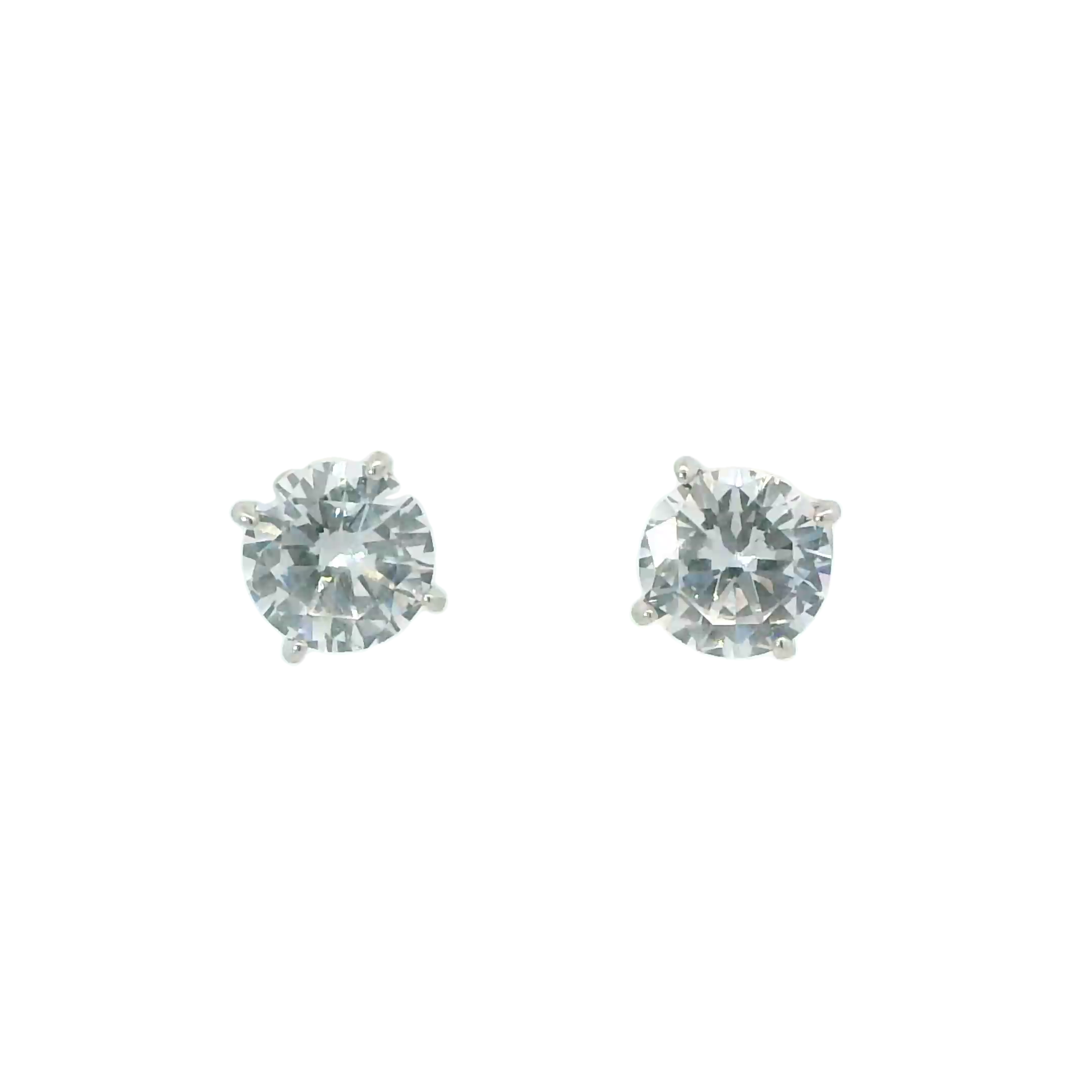 WHITE CUBIC ZIRCONIA STERLING SILVER EARRINGS (ROUND) 8MM