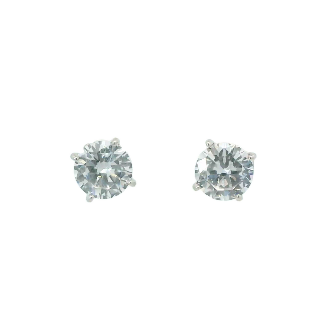 WHITE CUBIC ZIRCONIA STERLING SILVER EARRINGS (ROUND)