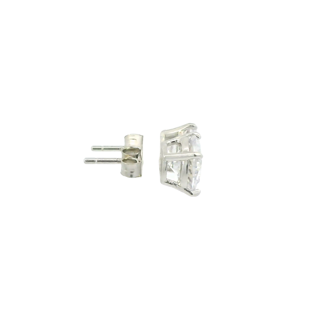 WHITE CUBIC ZIRCONIA STERLING SILVER EARRINGS (ROUND) 8MM