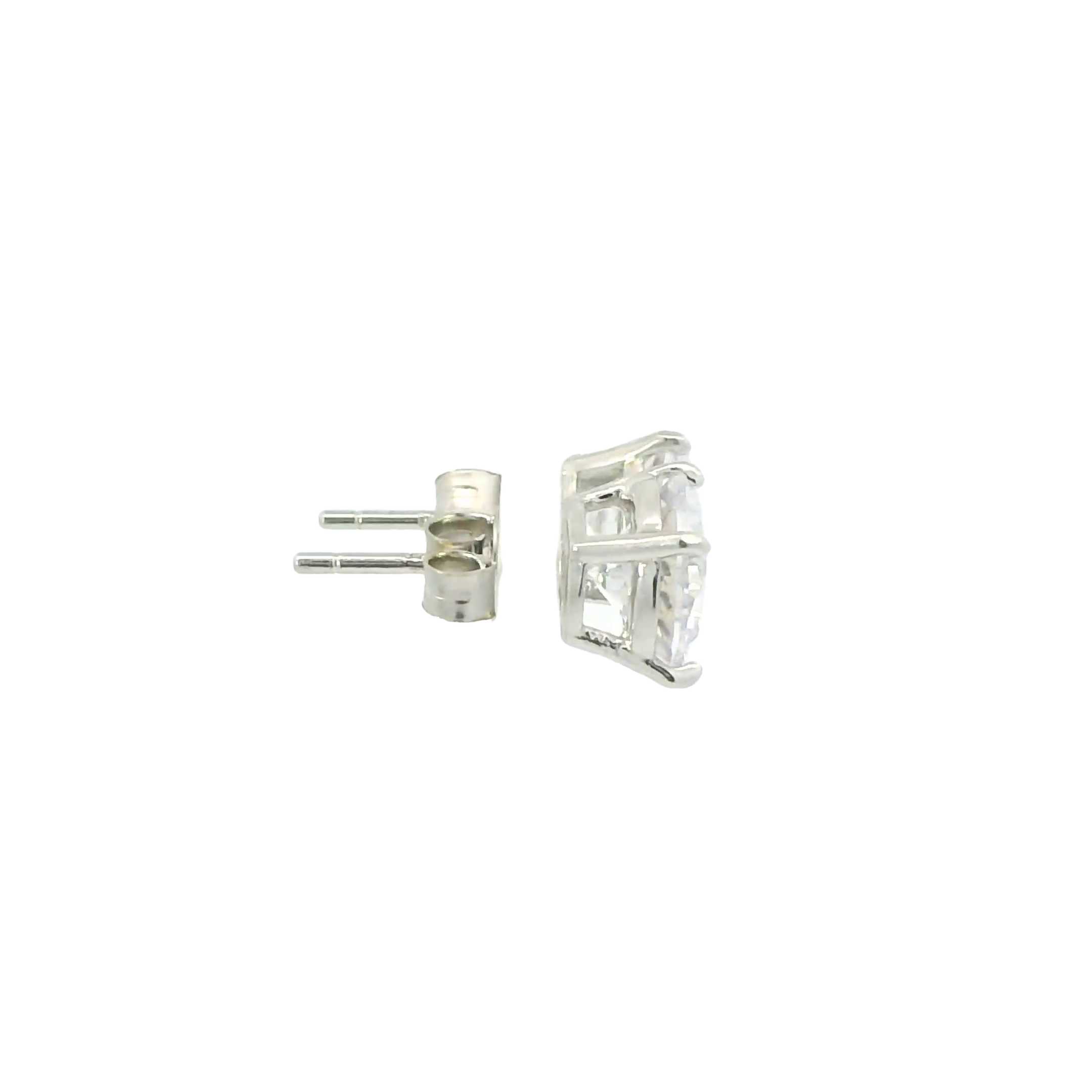 WHITE CUBIC ZIRCONIA STERLING SILVER EARRINGS (ROUND) 8MM