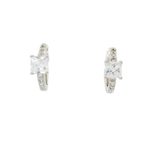 Load image into Gallery viewer, WHITE CUBIC ZIRCONIA STERLING SILVER EARRINGS (HOOP)