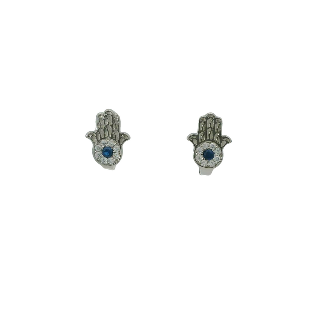 CUBIC ZIRCONIA STERLING SILVER EARRINGS (HAMSA HAND)