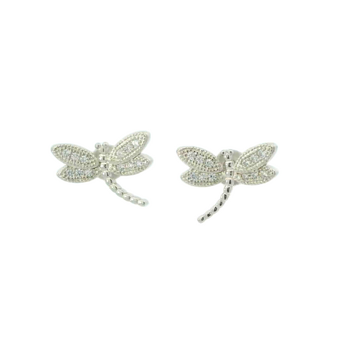 WHITE CUBIC ZIRCONIA STERLING SILVER EARRINGS (DRAGONFLY)