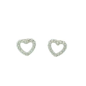 WHITE CUBIC ZIRCONIA STERLING SILVER EARRINGS (HEART)