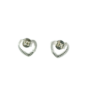 WHITE CUBIC ZIRCONIA STERLING SILVER EARRINGS (HEART)