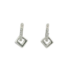 Load image into Gallery viewer, WHITE CUBIC ZIRCONIA STERLING SILVER EARRINGS (HOOP)